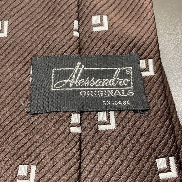 Alessandro Originals Neck Tie Geometric Pattern Brown Vintage - Picture 8 of 13